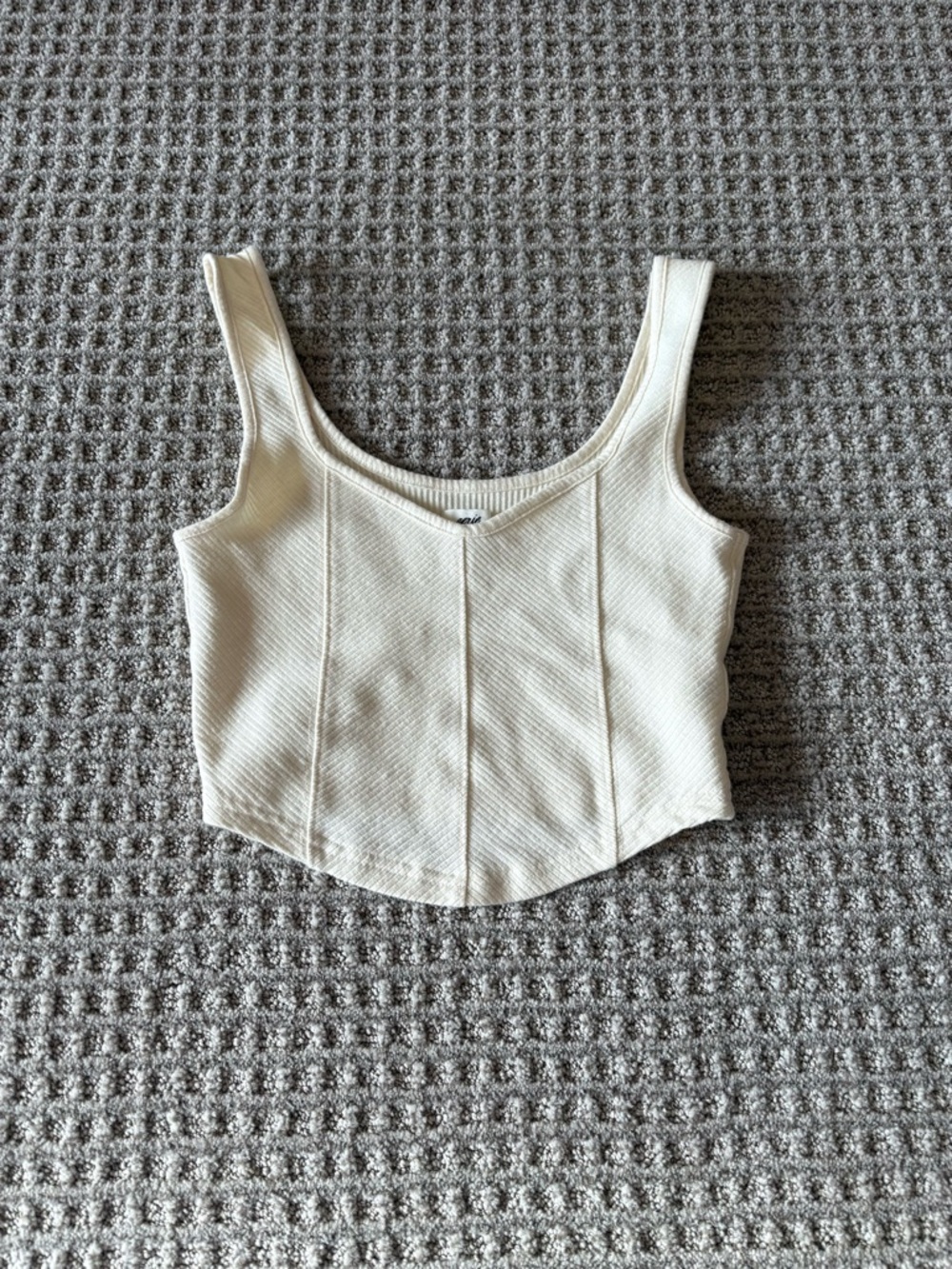aerie Cream Ribbed Square-Neck Cropped Tank